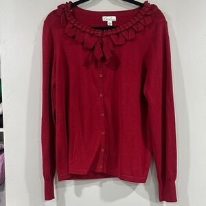 Kim Rogers Red Ruffled Cardigan burgundy red size medium valentine
